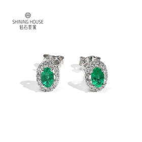 【祖母绿耳饰】钻石世家 18K金祖母绿耳饰 18k白金天然祖母绿耳钉耳环镶嵌钻石女珠宝彩色宝石