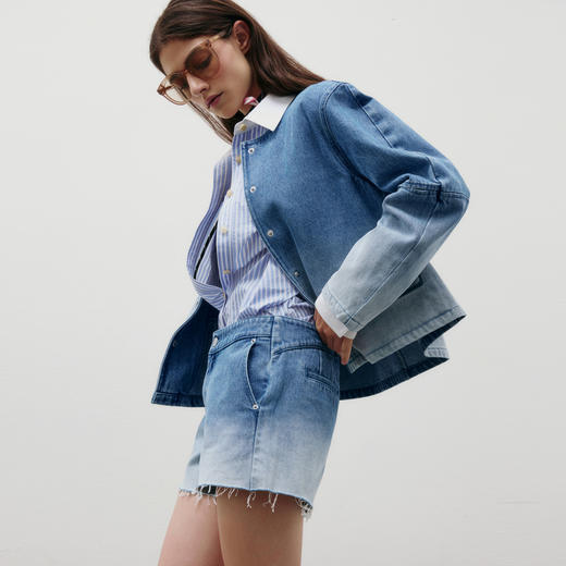 lost in echo2025春夏新款时尚宽松显瘦简约毛边渐变牛仔短裤女 商品图0