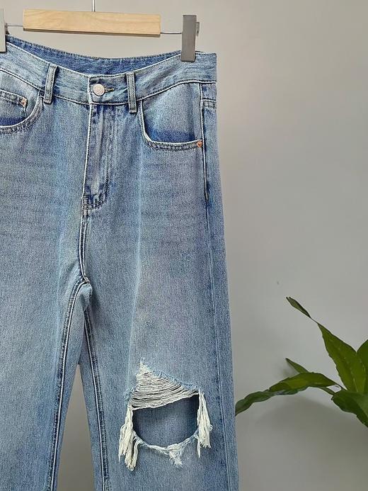 年中清仓-→-98%棉破洞品质牛仔直筒拖地裤-喜出 商品图1