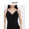 VIMAGE纬漫纪性感简约V领开叉修身黑色显瘦吊带连衣裙秋季新款V2077607 商品缩略图3