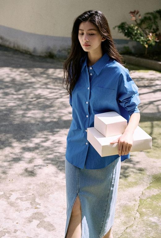 克莱因蓝精梳棉衬衫春夏季百搭通勤简约衬衫 商品图8