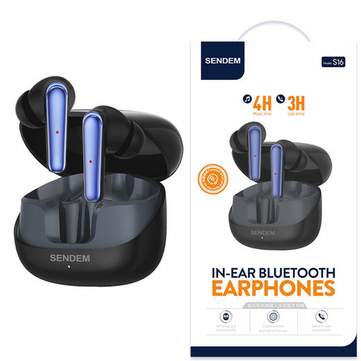 s16--晶石系列入耳式蓝牙耳机（黑白两色） 商品图1