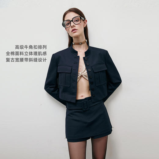 lost in echo2025春夏新款高级立领短西装外套开衩短裙半裙套装女 商品图1