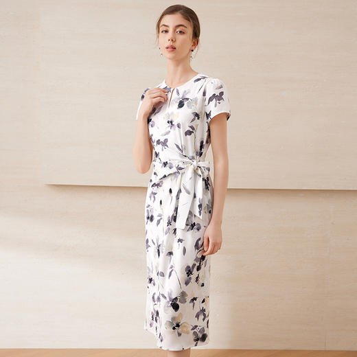 【古典水墨晕染印花】EITIE爱特爱新中式收腰连衣裙2025夏季新款B2507660 商品图2