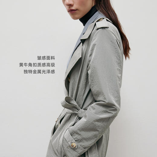 lost in echo2025春夏新款双排扣直身轻薄高级褶皱感长款风衣外套 商品图1