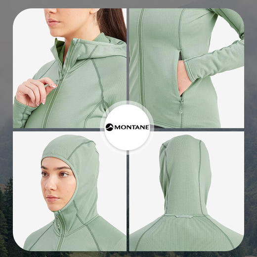 MONTANE 盟泰恩PROTIUM户外运动连帽抓绒衣时尚女款山地徒步透气弹力修身 商品图1
