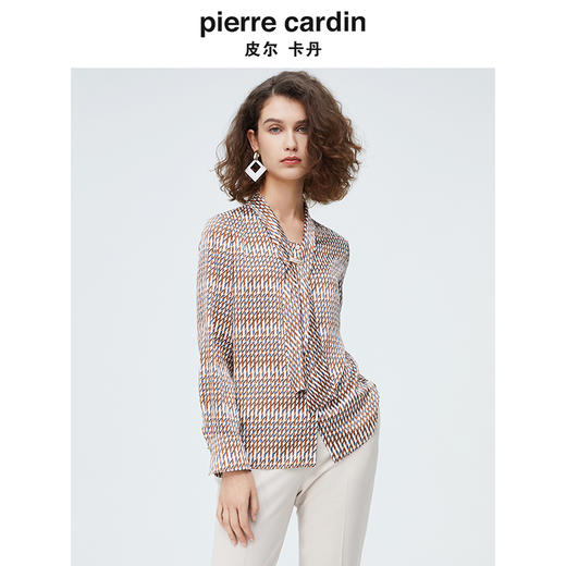 皮尔卡丹女装时尚几何印花飘带长袖衬衫P4126B3975K3 商品图4