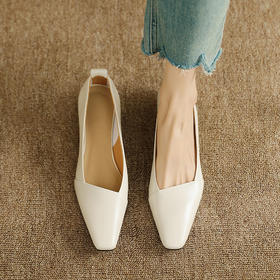 【预售5天】法式软羊皮低跟单鞋女新款小方头浅口小皮鞋通勤职业工作鞋LG&612-1125