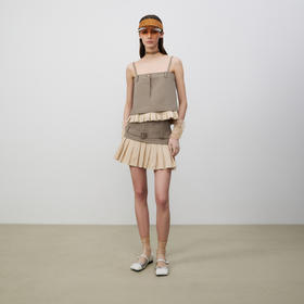 lost in echo2025春夏新款条纹短款A字百褶吊带上衣半身裙短裙女