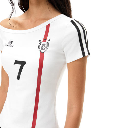 FDR官方店 斜肩数字运动修身短袖T恤女夏季美式辣妹露肩显瘦上衣 商品图3