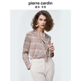 皮尔卡丹女装时尚几何印花飘带长袖衬衫P4126B3975K3