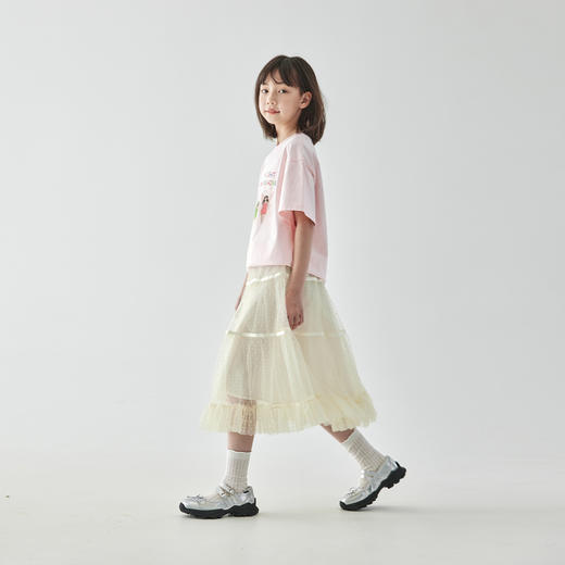 棵初2025夏季新款亲子中大女童网纱半裙蓬蓬裙植绒波点全棉里衬 商品图4