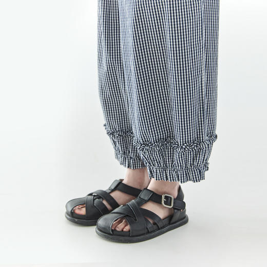 棵初2025夏季新款亲子中大女童格纹休闲裤纯棉荷叶边宽松裤 商品图3