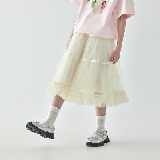 棵初2025夏季新款亲子中大女童网纱半裙蓬蓬裙植绒波点全棉里衬 商品图2