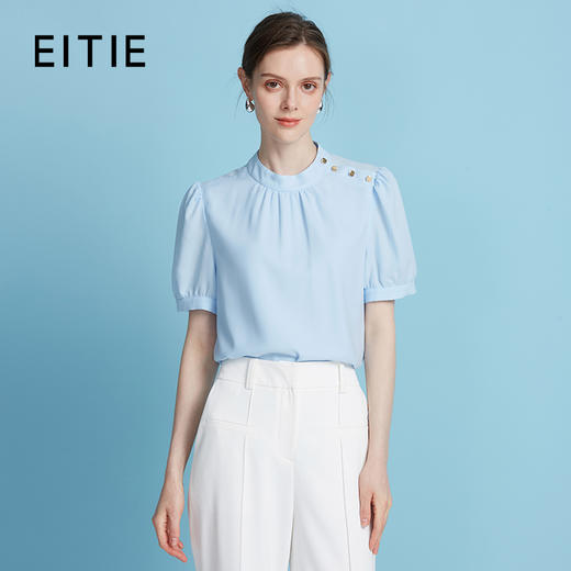 【气质短袖上衣】EITIE爱特爱灯笼袖复古立领衫2025夏季新款B2513620 商品图2