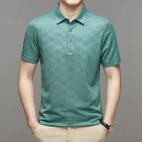2025男士春夏含桑蚕丝短袖t恤男夏季宽松商务polo衫提花暗纹半袖上衣