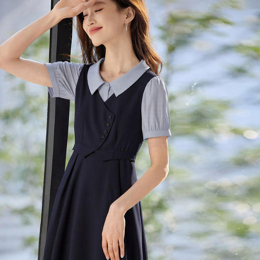 熙世界知识分子学院风假两件连衣裙女夏2025新款短袖面试通勤裙子 商品图3