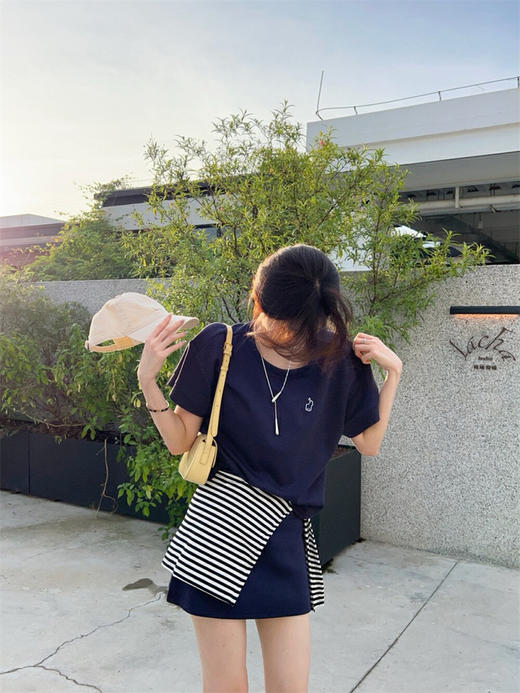 【GZ】无忧购韩系慵懒风盐系休闲圆领短袖T恤+高腰短裙半身裙套装(配披肩)W5218#(截单后7天发货) 商品图14