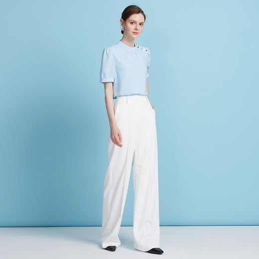 【气质短袖上衣】EITIE爱特爱灯笼袖复古立领衫2025夏季新款B2513620 商品图9