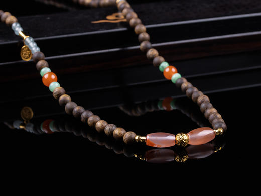 XY0220沉香+翡翠南红双葫芦项链多圈 商品图9