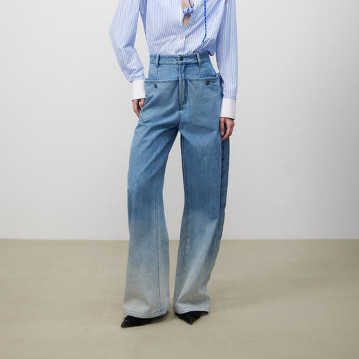 lost in echo2025春夏新款高腰时尚显瘦大口袋渐变牛仔裤阔腿裤女 商品图0