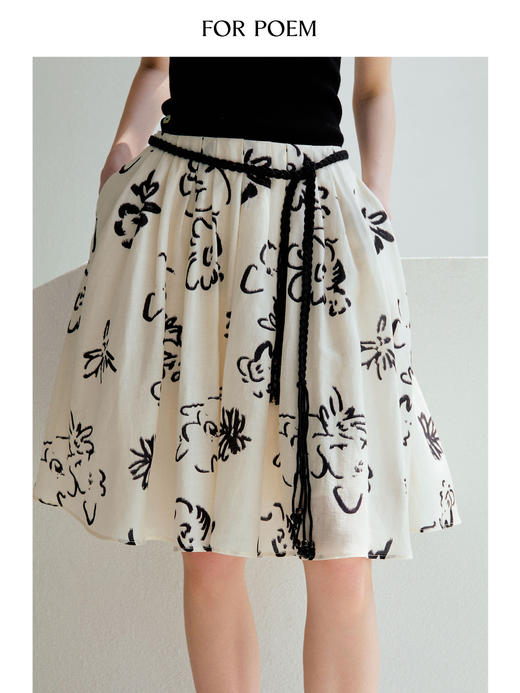 ForPoem 现货 25/SS原创设计亚麻夏日印花半身裙 商品图2