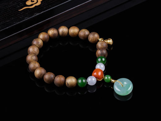 XY0233沉香+翡翠碧玉南红.银手串 商品图5