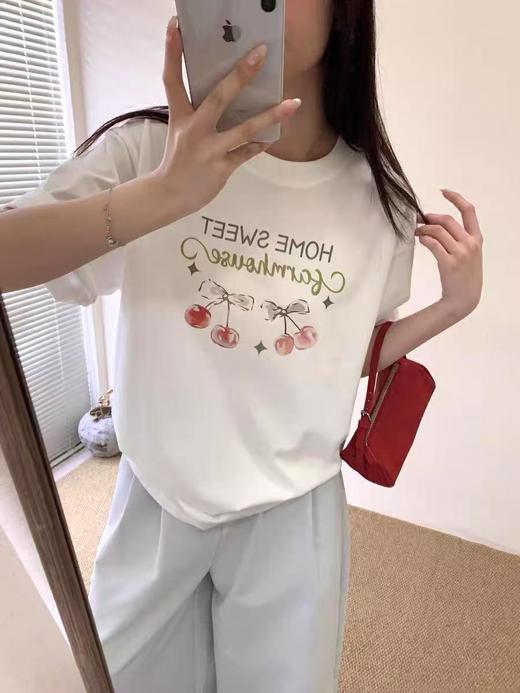 工厂直促价【100%棉】情侣（樱桃-大图）柯式印花短袖T恤-喜出 商品图0