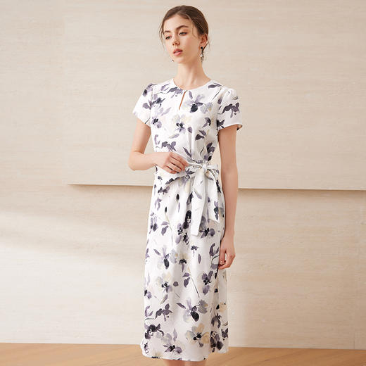 【古典水墨晕染印花】EITIE爱特爱新中式收腰连衣裙2025夏季新款B2507660 商品图3