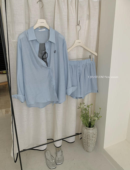 【GZ】无忧购老钱风亚麻刺绣图案宽松百搭衬衫+显瘦背心+松紧腰慵懒休闲短裤套装 7888-5#(截单后7天发货) 商品图6