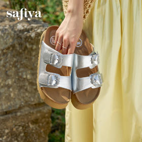 预售7天|Safiya/索菲娅2025时尚双扣带轻便增高休闲外穿复古厚底勃肯拖SFD2110158