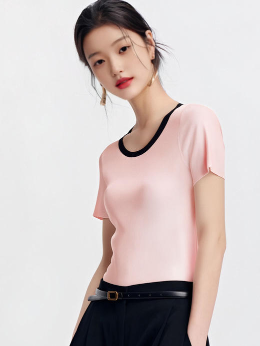 【下架】臣禾	【养肤撞色T恤】圆领短袖休闲上衣	JZ252050275 商品图0