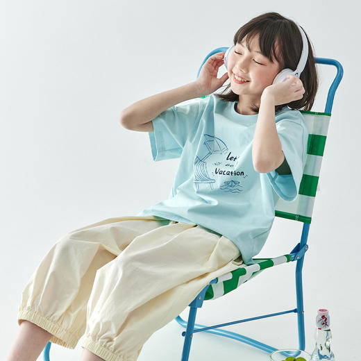 棵初2025夏季新款亲子中大女童海岛风印花短袖T恤宽松上衣 商品图4