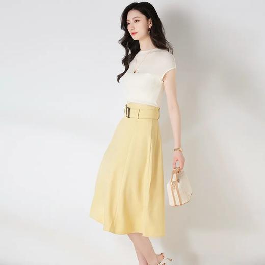 【高货sh】全新升级【铂金会员165/天猫219/差价54】(02543) 洛诗琳25春夏新款赫本罗马假日复古气质a字腰带半身裙 商品图2