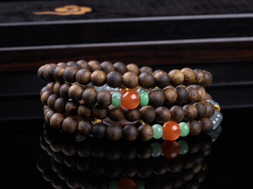 XY0220沉香+翡翠南红双葫芦项链多圈 商品图7