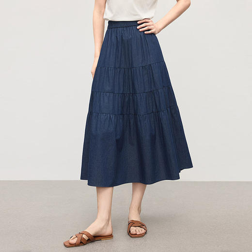 熙世界丹宁软牛仔半身裙女夏季薄款高腰宽松100%纯棉a字蛋糕裙子 商品图3