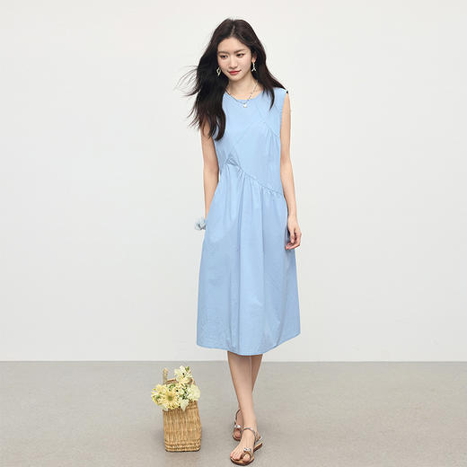 【专属特价】熙世界法式无袖背心连衣裙女夏季休闲度假风圆领宽松长裙 商品图4