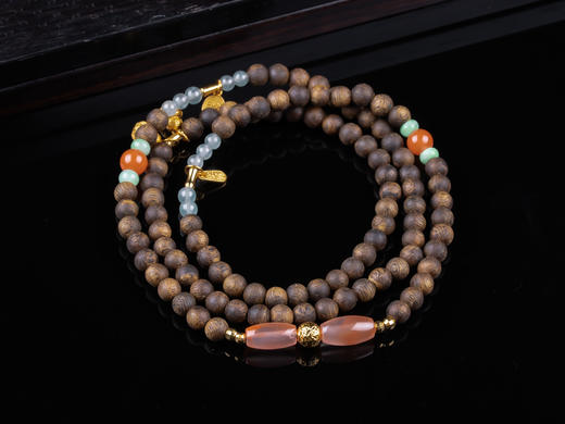 XY0220沉香+翡翠南红双葫芦项链多圈 商品图0