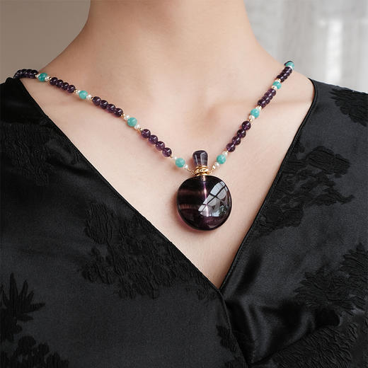 MELI&MOLI |紫莹大号扁圆形吊坠紫水晶珠串项链—五行之火 商品图0