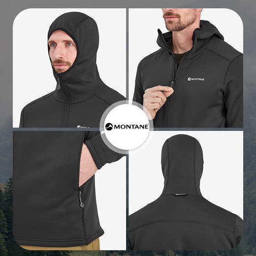 MONTANE 盟泰恩FURY抓绒衣男 轻便透气高弹连帽外套 户外徒步舒适四面弹 商品图2