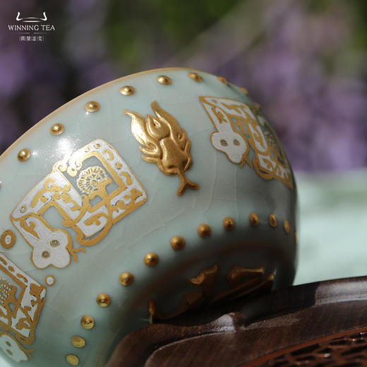 问鼎汝瓷天青蛇首战鼓杯（描金金银蛇纹） 商品图2