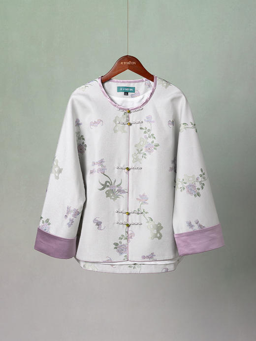 荷言HEYEN 云裳 非遗宋锦真丝外套浪漫紫手工盘扣高定系列 商品图5