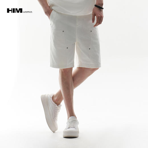 HIM漢崇  白色工装牛仔短裤时尚潮流百搭休闲五分裤男 2026夏季 商品图0
