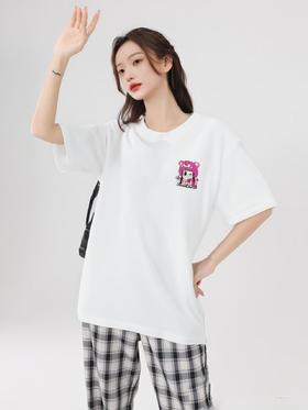 工厂直促价【100%棉】情侣（草莓熊女孩-侧标）柯式印花短袖T恤-喜出
