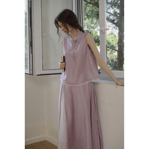 （小眠专属）SimpleRetro肌理暗纹天丝新中式套装女无袖上衣半身裙 商品图3