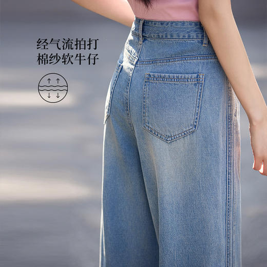 熙世界浅蓝色阔腿牛仔裤女夏季薄款2025年新款高腰宽松直筒长裤子 商品图4