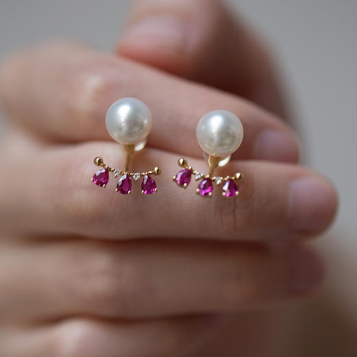「琼楼玉宇」18K黄红宝石珍珠耳饰 商品图1