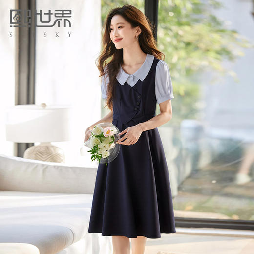 熙世界知识分子学院风假两件连衣裙女夏2025新款短袖面试通勤裙子 商品图0