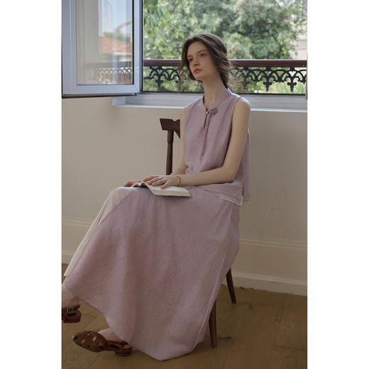 （小眠专属）SimpleRetro肌理暗纹天丝新中式套装女无袖上衣半身裙 商品图2