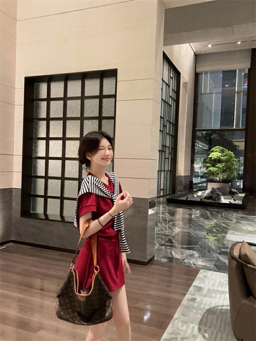 【GZ】无忧购韩系慵懒风盐系休闲圆领短袖T恤+高腰短裙半身裙套装(配披肩)W5218#(截单后7天发货) 商品图7